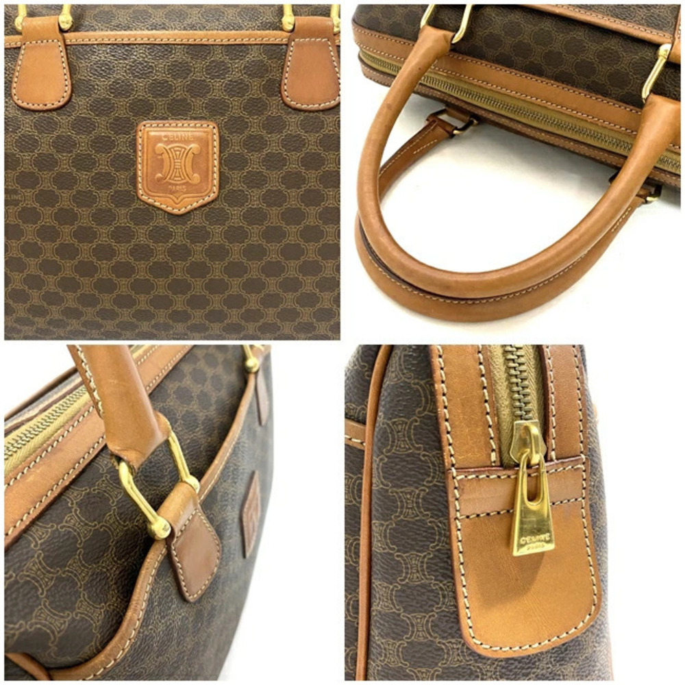 Celine Boston Bag Brown Macadam Handbag All over Zipper Exterior Pocket - Picture 8 of 10